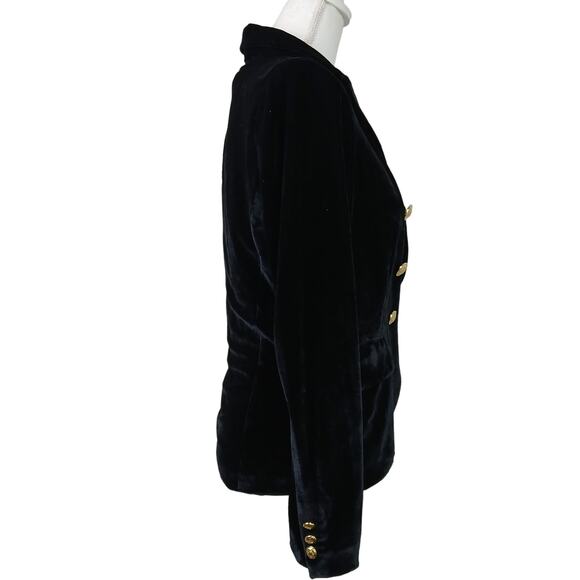 Rachel Zoe SZ XS Black Velvet Military Style Lined Blazer Gold Buttons - Picture 7 of 9